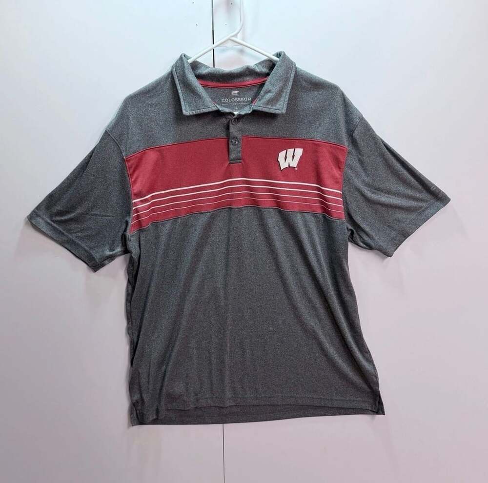Colosseum Men's Heather Gray Wisconsin Badgers Polo Shirt Size L